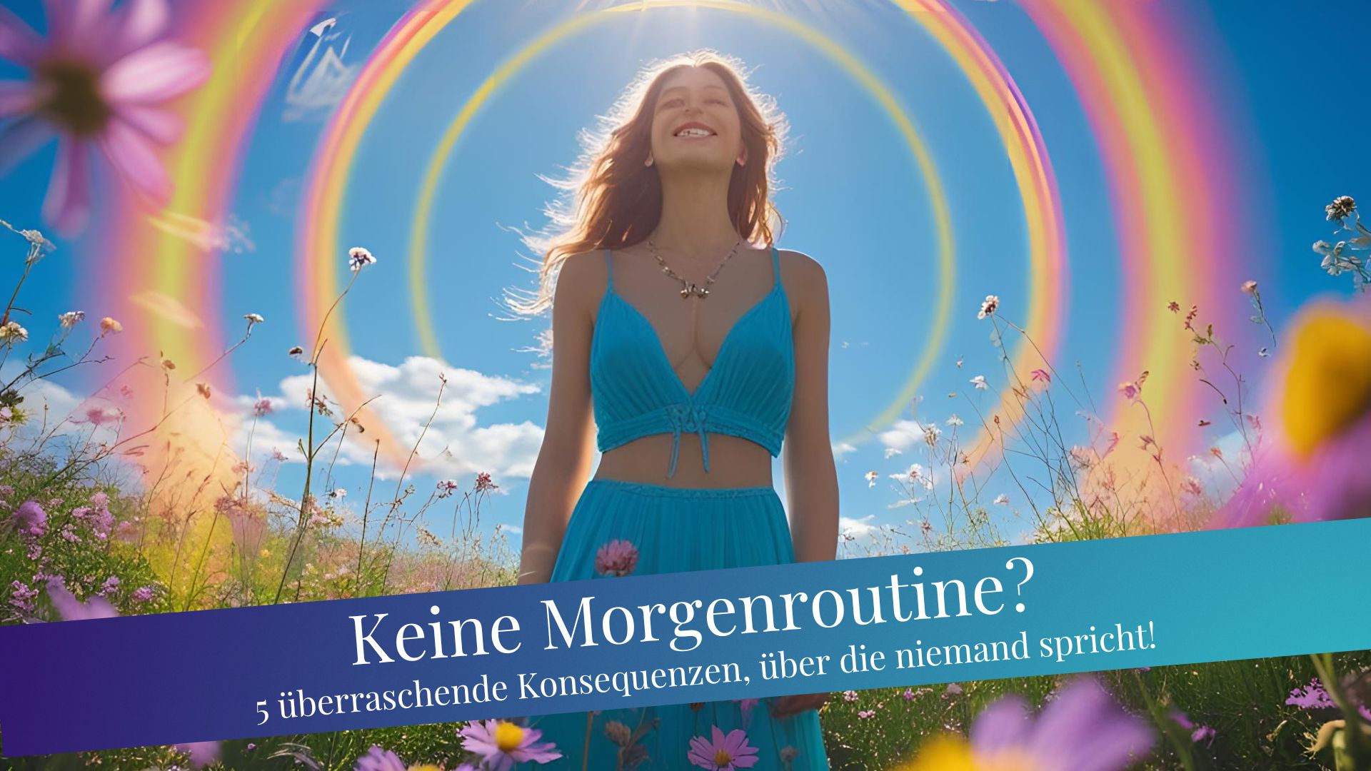 Frau in hellblau mit strahlender Aura in kräftigen Farben